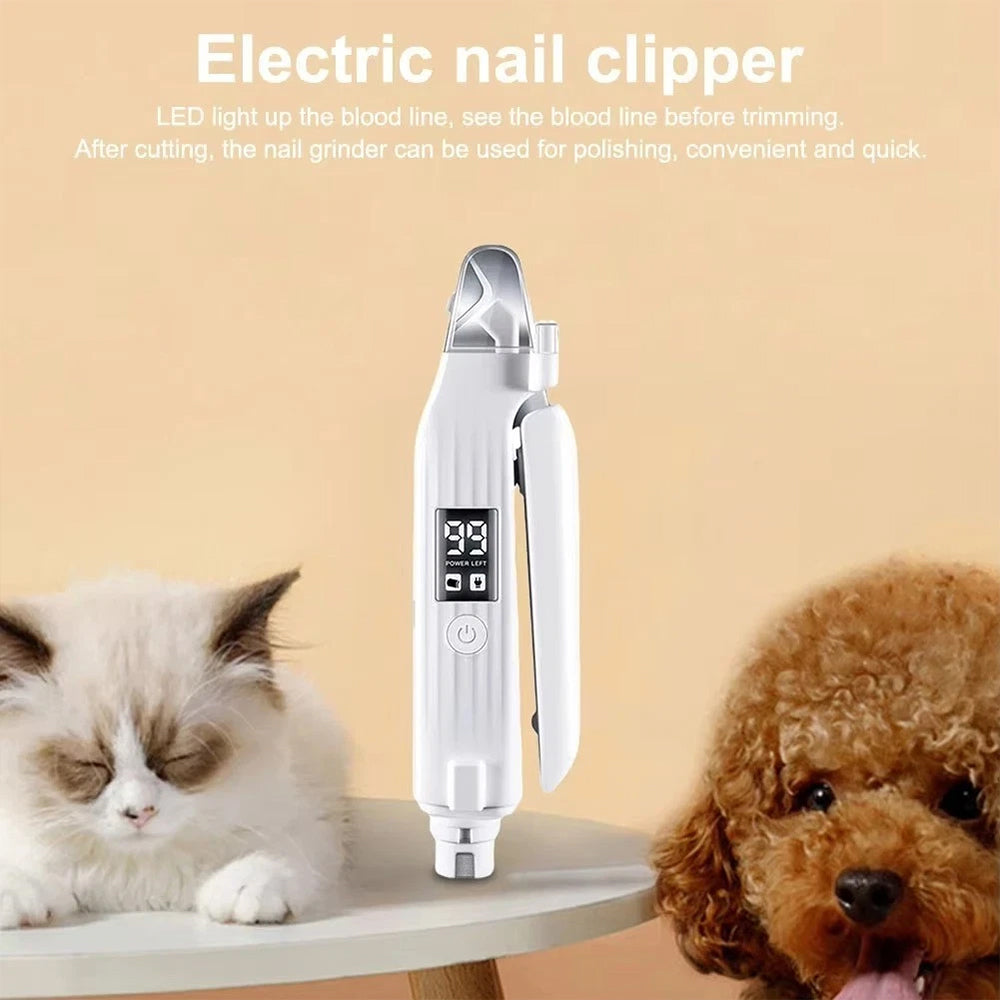 Electric Pet Nail Trimmer – 2-in-1 Clipper & Grinder with LED, USB Rechargeable