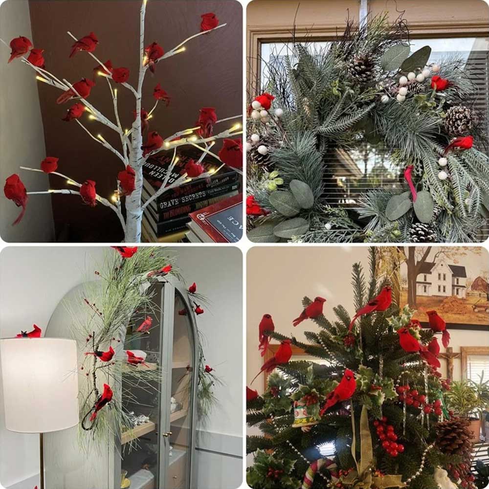 12PCS Realistic Bird Decor, Feathered Red Cardinal Ornaments with Clip - for Christmas Tree, Wreath, Home & Garden