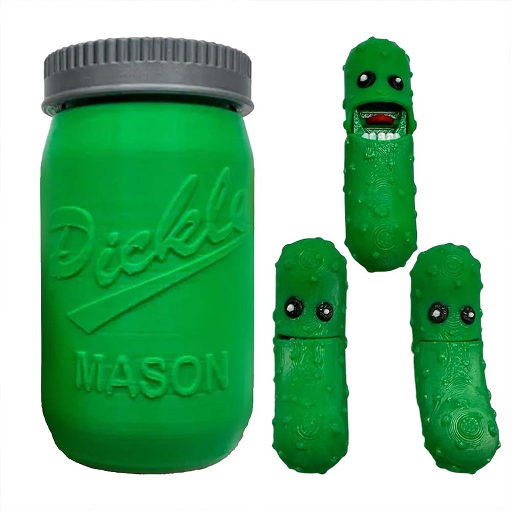 3D Printed Pickles in Mason Jar – Fun Articulated Pickle Gifts with Movable Mouths