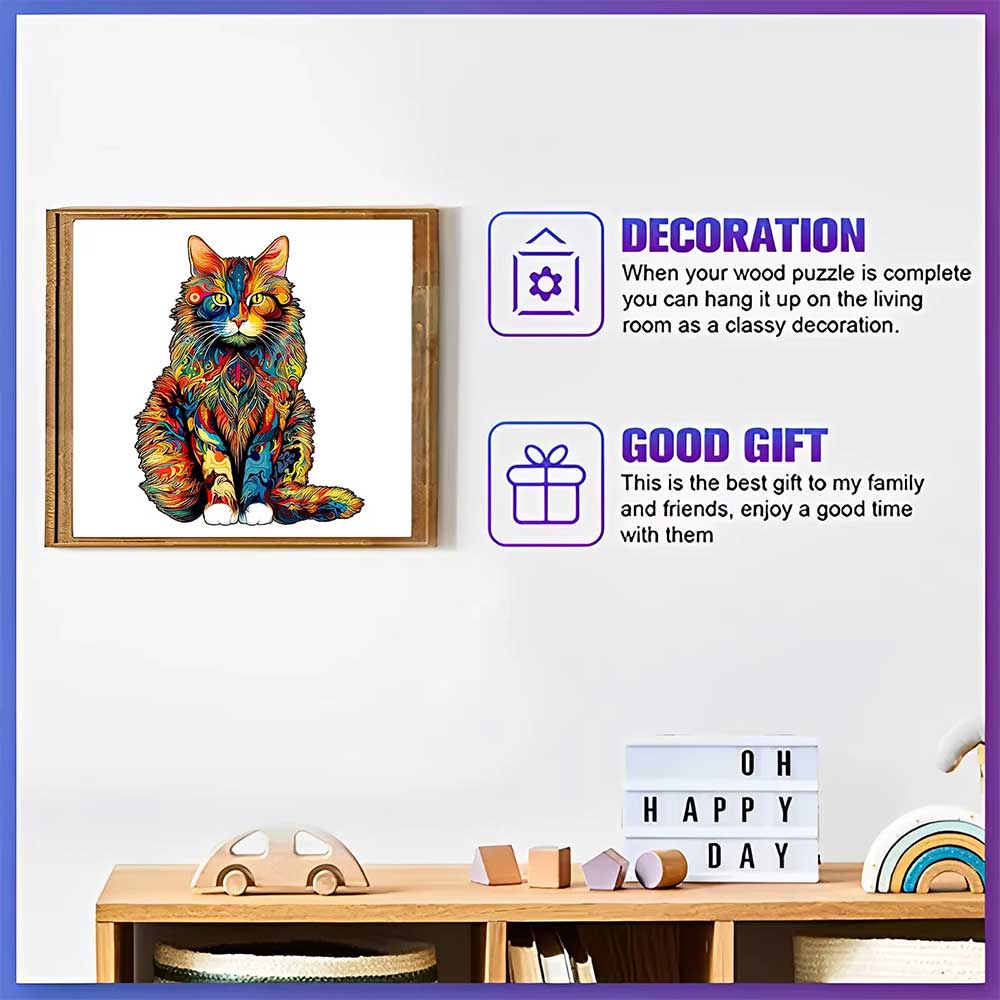 Unique Cat Pattern Wooden Jigsaw Puzzle – Artistic Irregular Shapes Home Decor & Mindful Gift