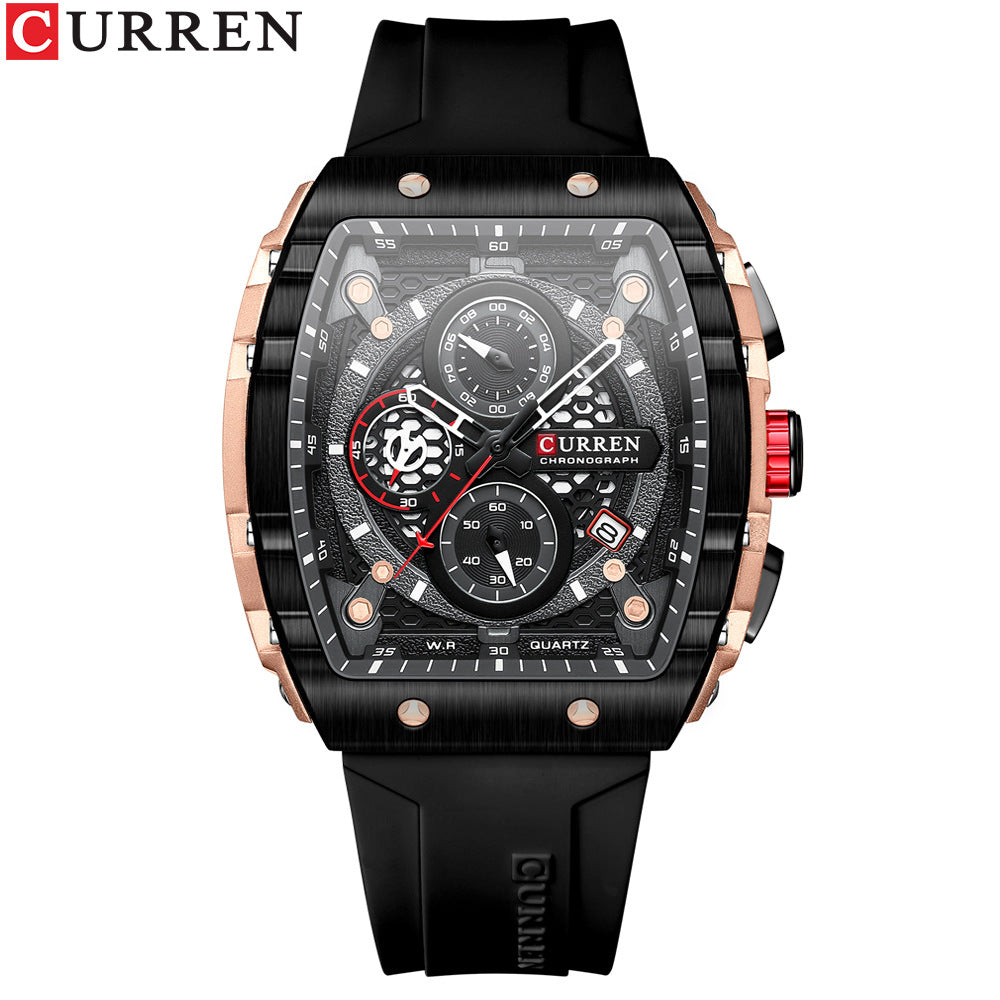 Men's Chronograph Watch – 47mm Quartz Silicone Strap, 3ATM Water Resistant