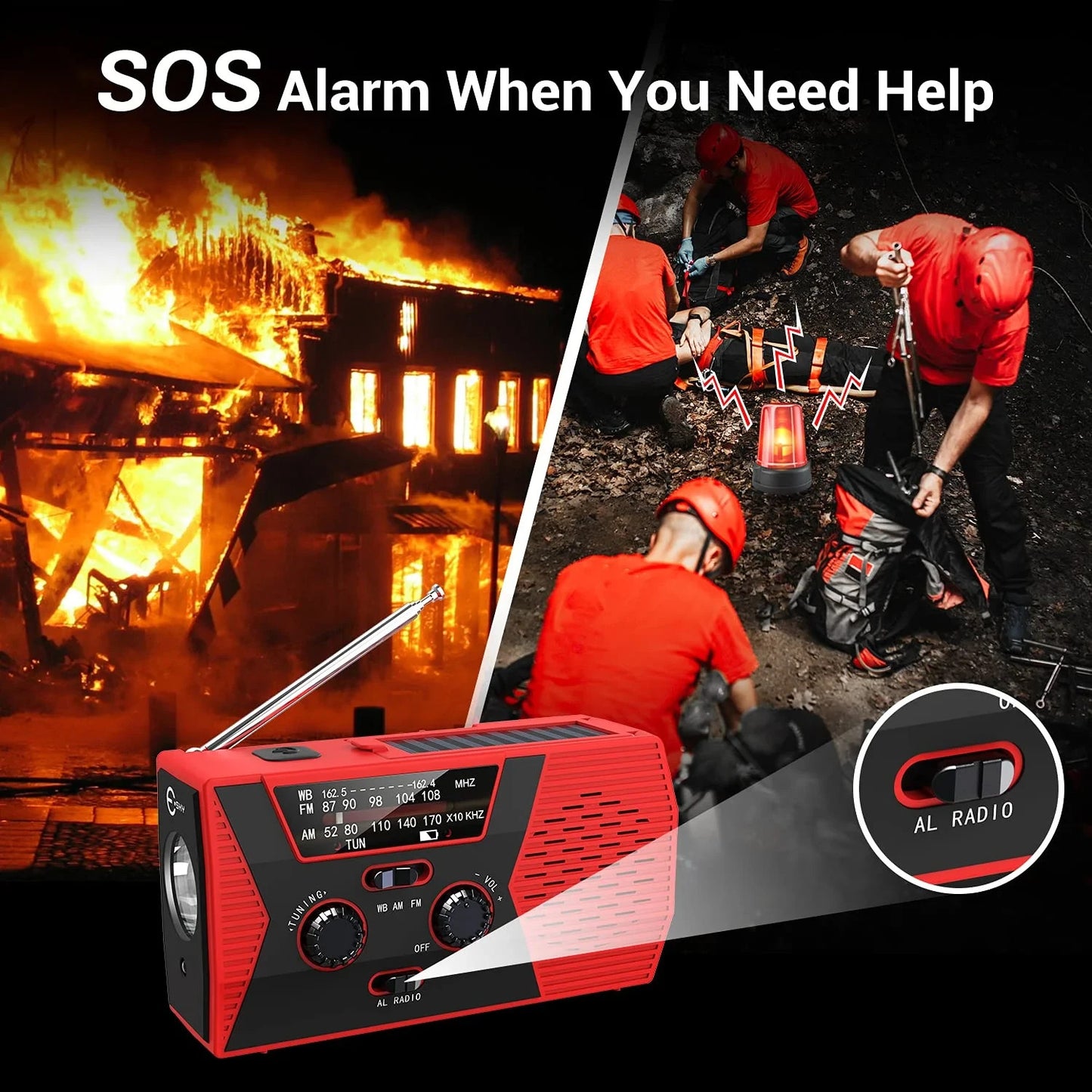 Portable Solar & Hand Crank Emergency Radio – Waterproof with Flashlight & Reading Light