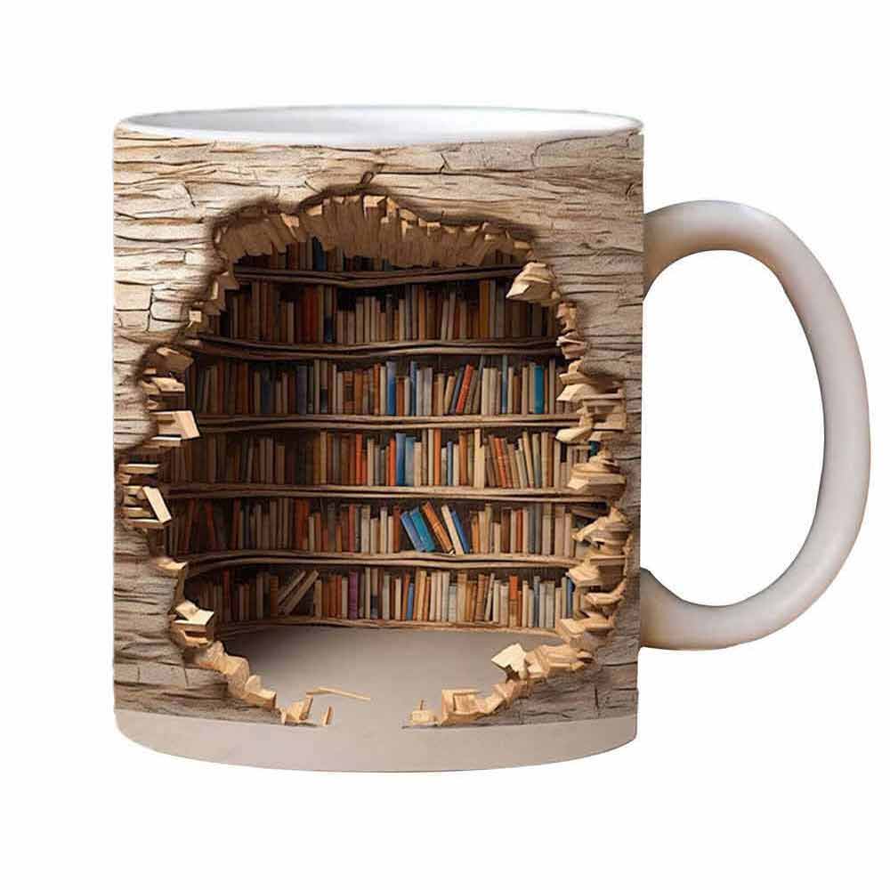 Book Lover Ceramic Mug 3D Bookshelf Mug-Library Book Shelf Mugs Xmas Gift