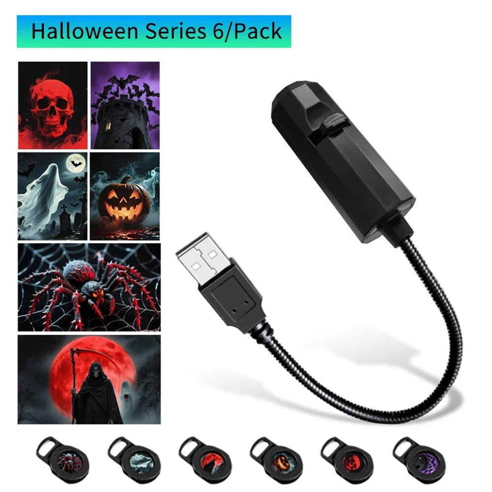 Led Halloween Moon Lamp USB Projector Night Light  Holiday Ornaments 6 Films
