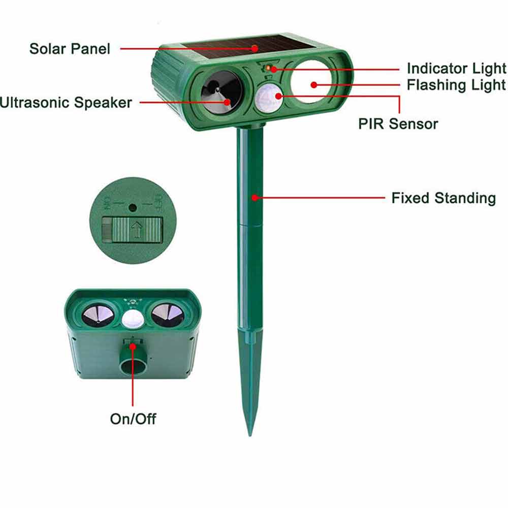 1PC Solar Ultrasonic Animal & Pets Repeller Motion Sensor Bird Rat Possum Repellent