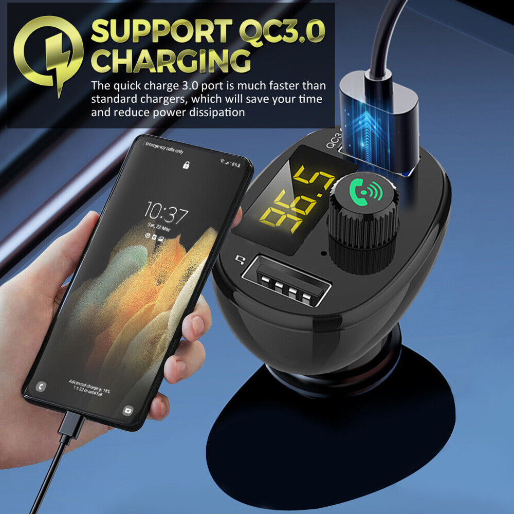 Bluetooth 5.0 Radio Car Kit Wireless FM Transmitter Dual USB Charger MP3 Player