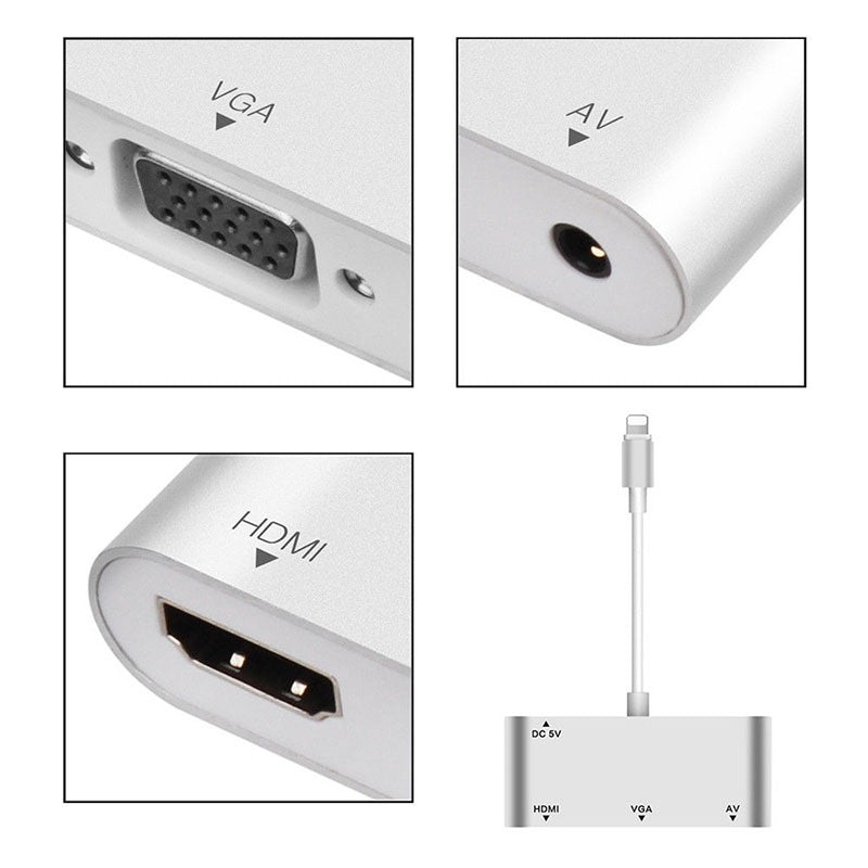 3 in1 Hub iphone ipad to HDMI VGA Audio Adapter For iPhone 13 12 Pro Max X XS XR