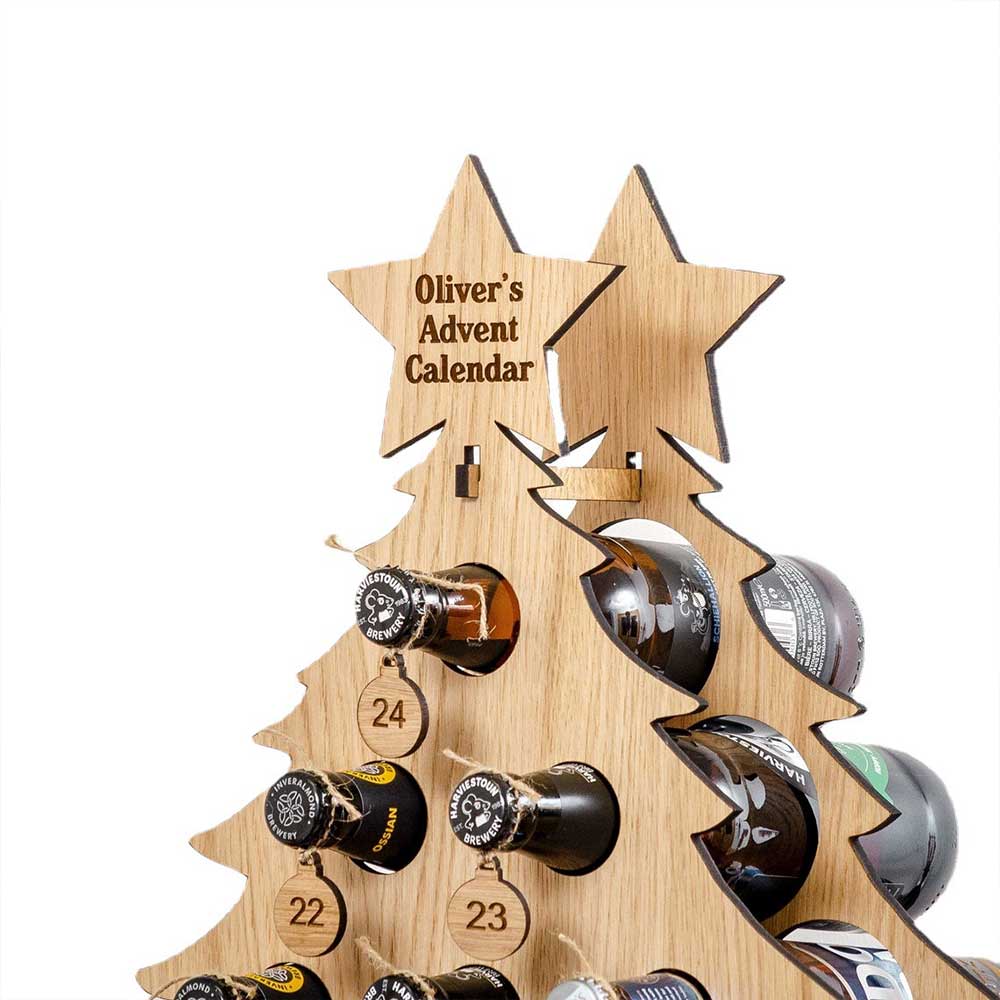 Christmas Advent Calendar Wine & Beer Bottle Rack Wooden Display Holder for Holiday Countdown