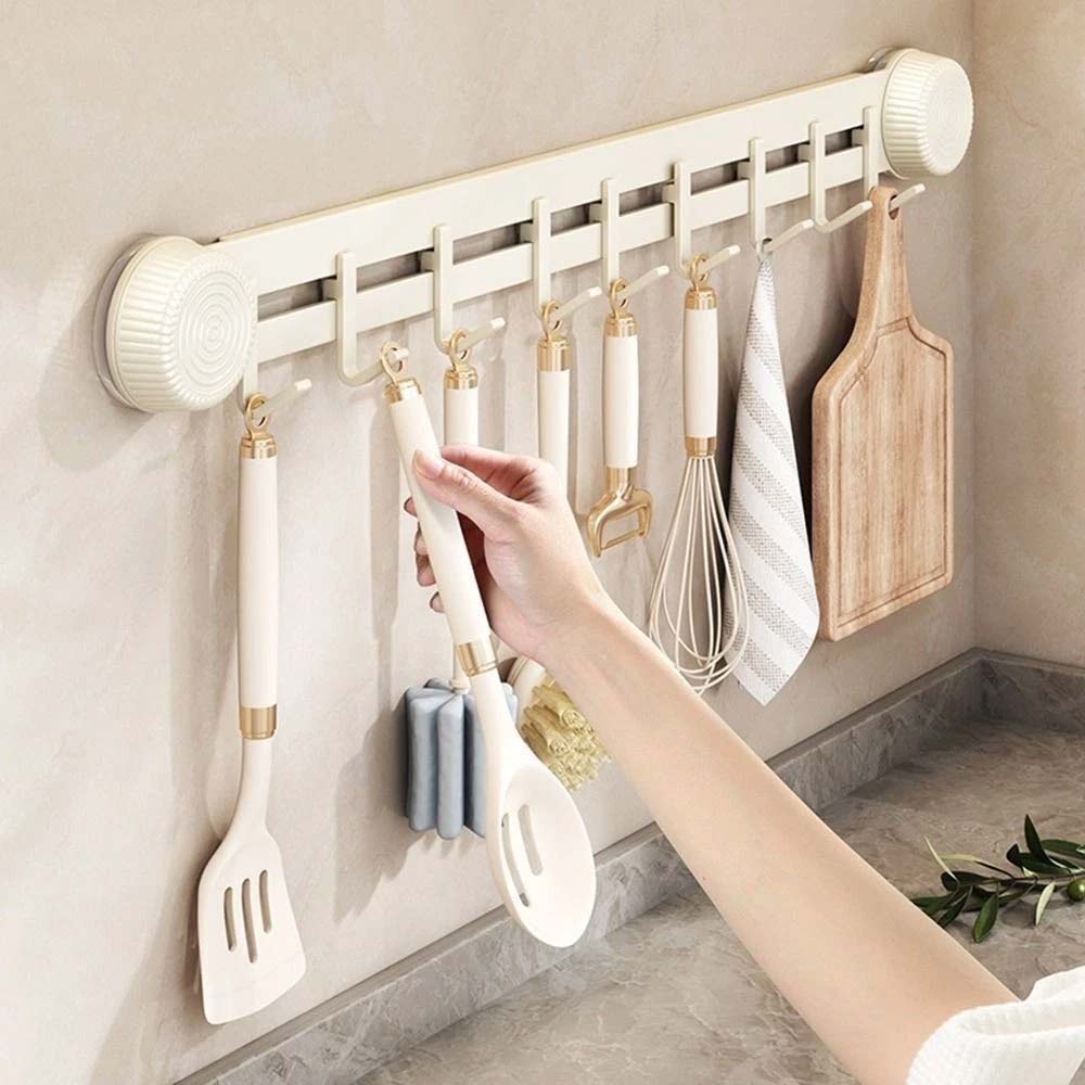 9-Hook Suction Cup Hook Rack - Wall Mounted Bathroom Kitchen Utensil Organizer