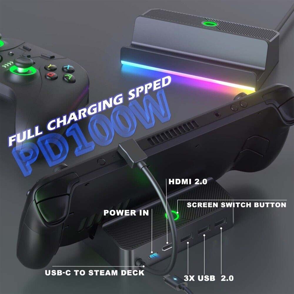 5in1For Steam Docking Station USB2.0 for Valve Steam Deck Charging with HDMI TV