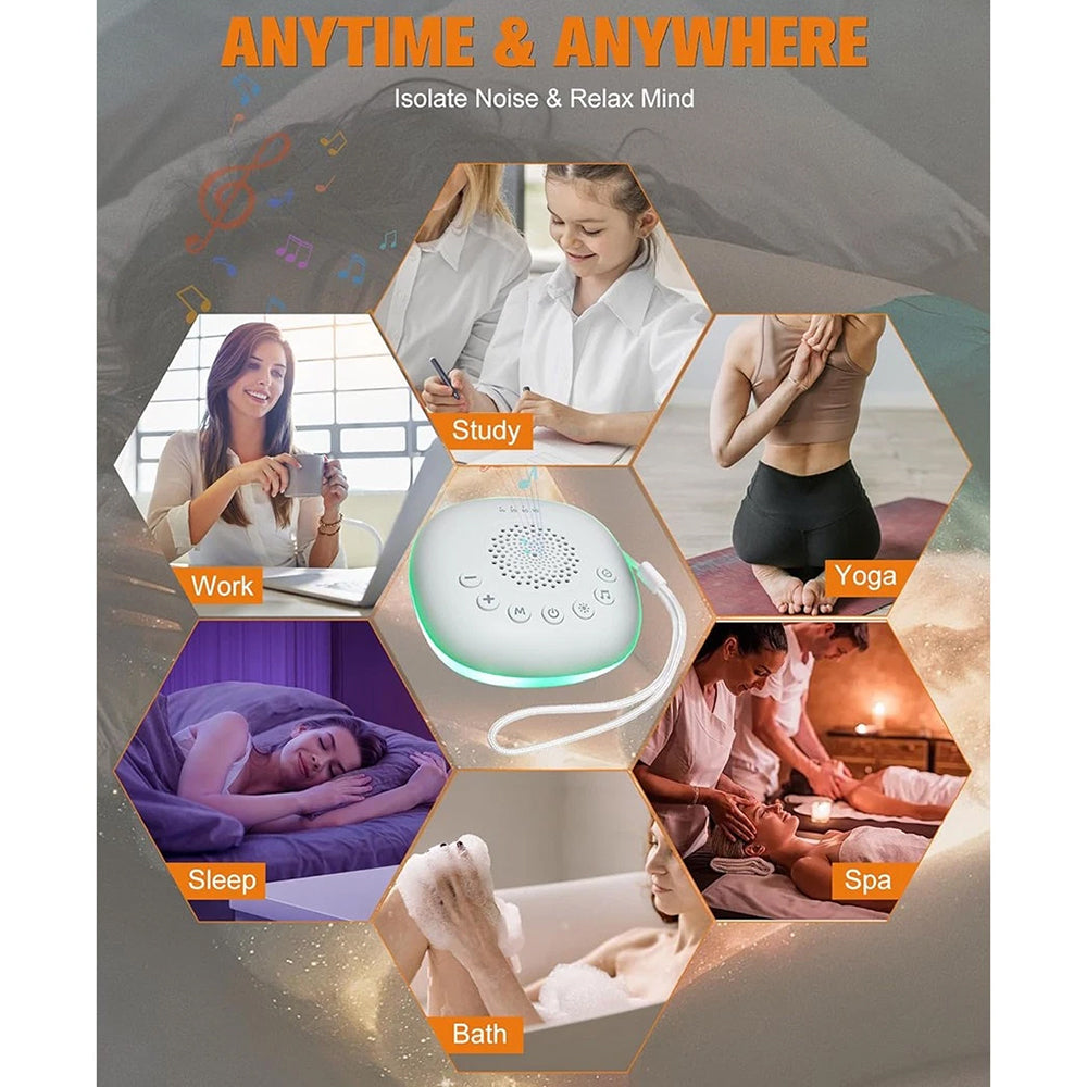 20-Sound Portable White Noise Machine – RGB Night Light, Timer for Sleep & Relaxation