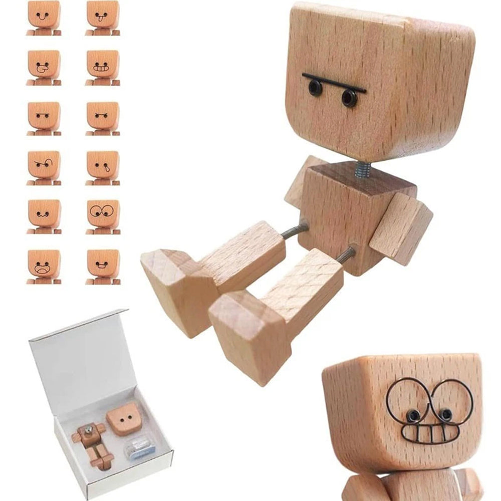 Magnetic Expression Shaking Wooden Man - 12 Fun Face Car Dashboard Decor