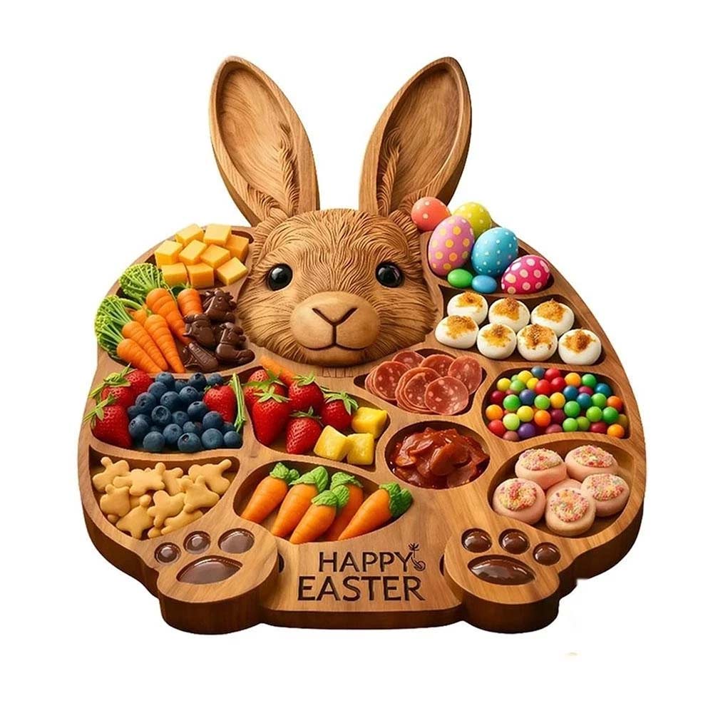 Easter Bunny Wooden Serving Platter - 14" x 14" Cold Dishes Board, Great Gift