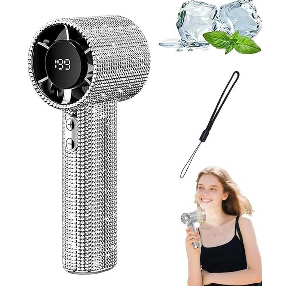 S5 Full White Diamond Handheld Turbo Fan - 199-Speed Portable LED Display Mini Fan