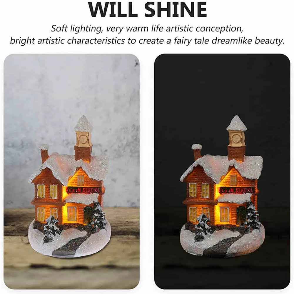 Resin Small House Christmas Decoration Micro Landscape LED Resin House Xmas Gift