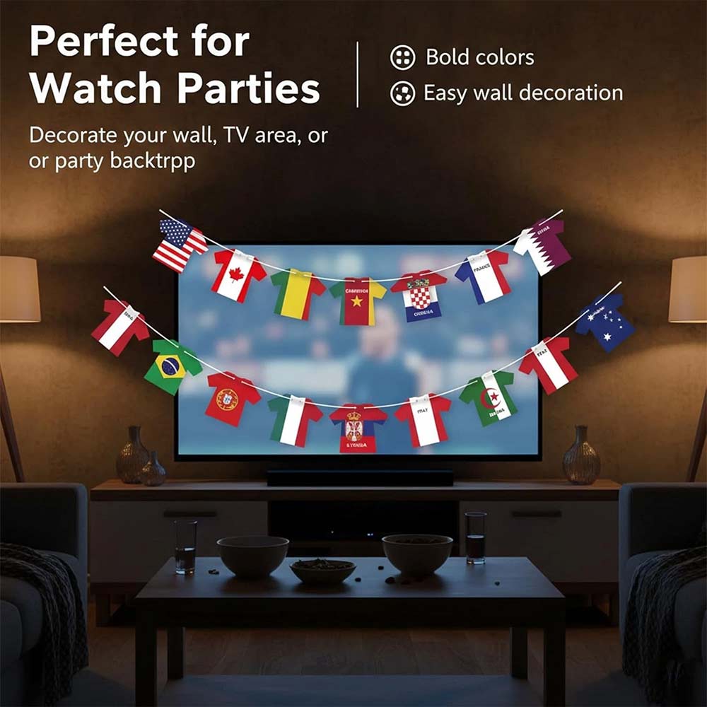 2026 World Cup Football Bunting Banner – 48pcs Jersey Shape Flag Decoration Set