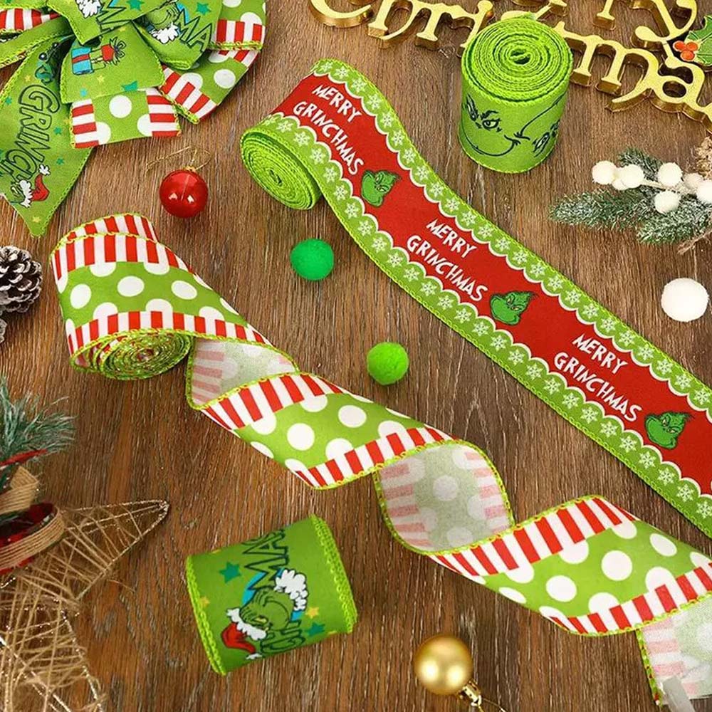 4X 6Yard/Roll Christmas Grinch Green Craft Ribbon Decoration Wrapping Ribbon