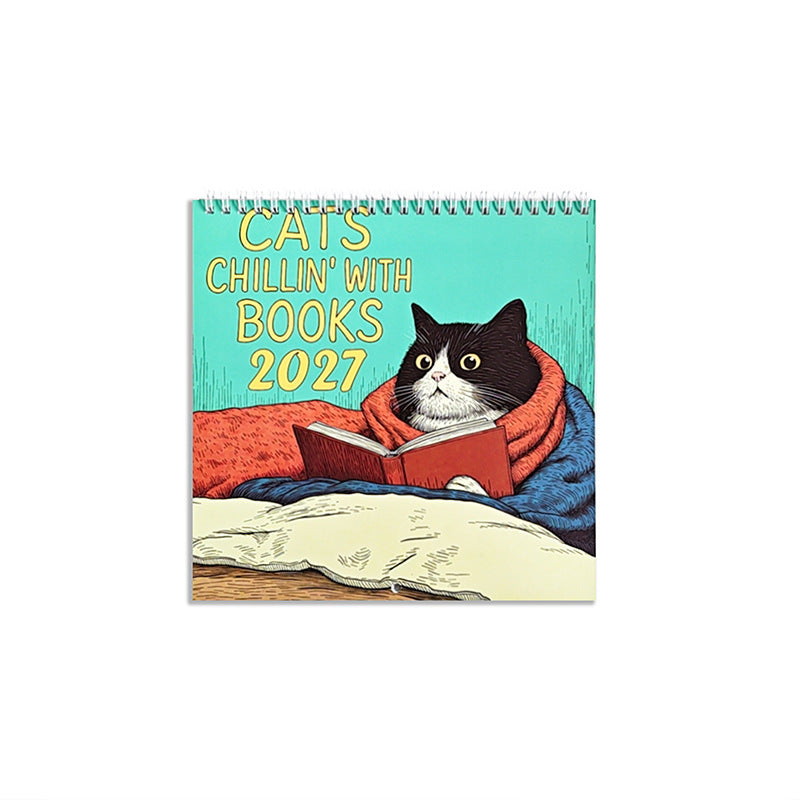 2027 Wall Calendar Cats Reading Books – Cat Lover Monthly Planner Gift