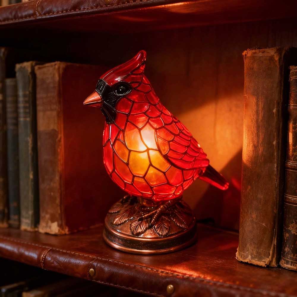 Cardinal Table Lamp - Handcrafted Red Resin Bird Night Light for Bedroom & Living Room Decor