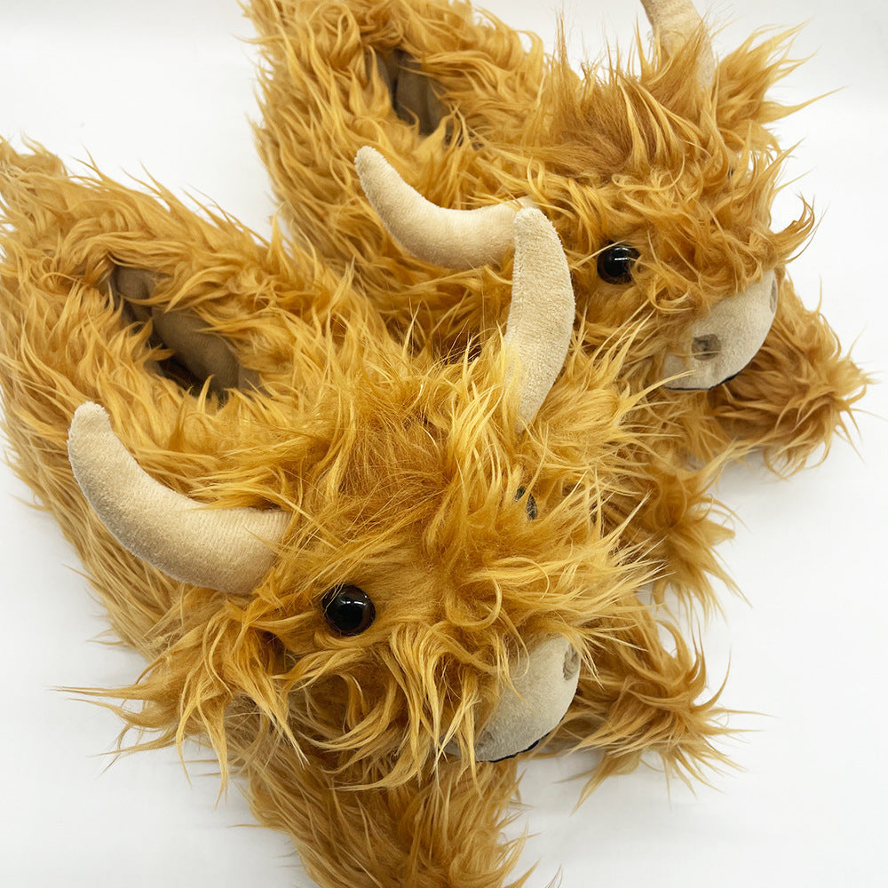 Highland Cow Slippers for Women - Novelty Fluffy Plush Warm Animal Slippers