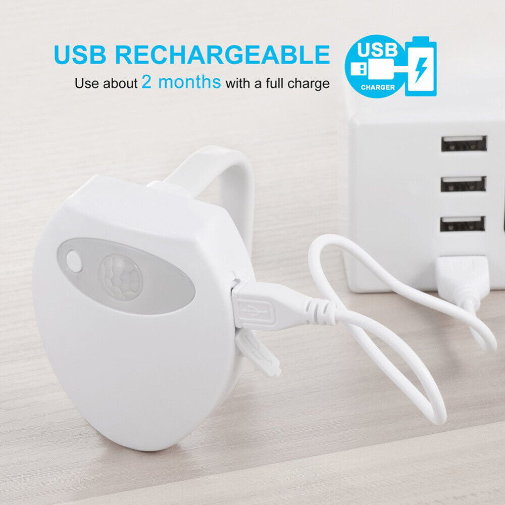 USB Rechargeable LED Toilet Bowl Night Light 16 Colors Waterproof Motion Sensor