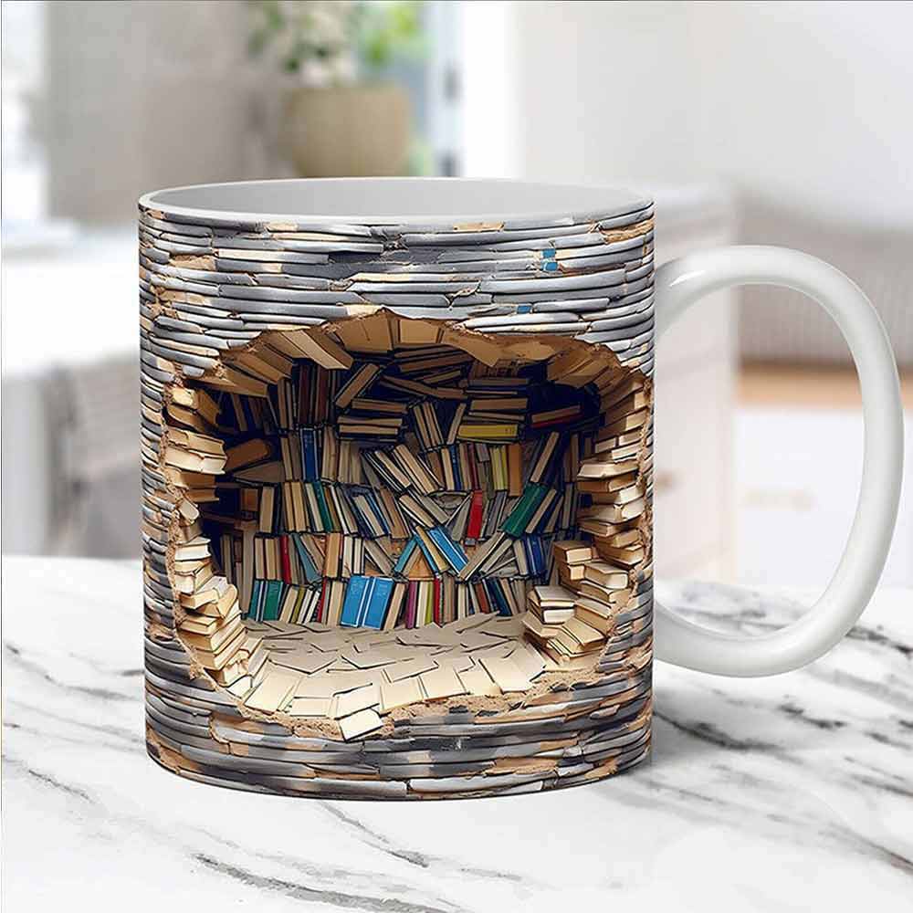 Book Lover Ceramic Mug 3D Bookshelf Mug-Library Book Shelf Mugs Xmas Gift