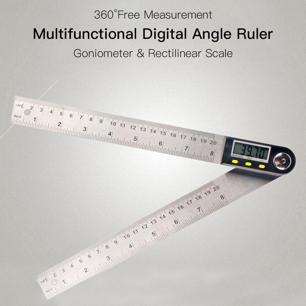 200mm 360° Stainless Steel Electronic Protractor Digital LCD Display Angle Ruler