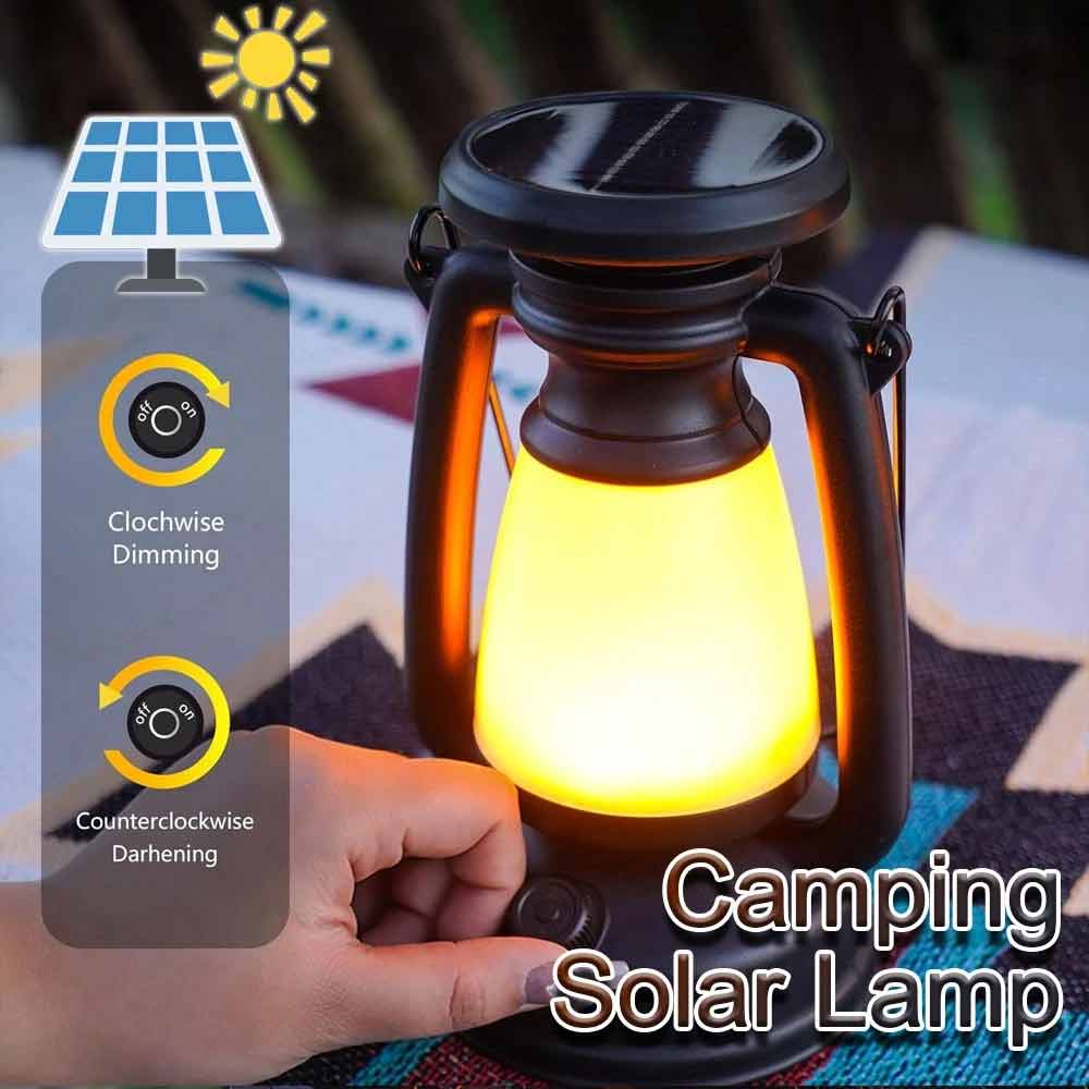 Solar Camping Lantern – USB Rechargeable LED Tent Light with Rotary Dimming