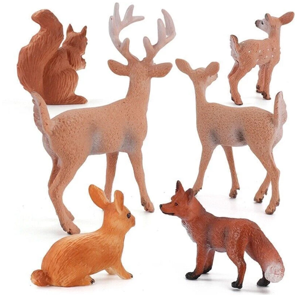 Woodland Animal Figurine Set - 6PCS Deer Fox Rabbit Squirrel PVC Ornaments