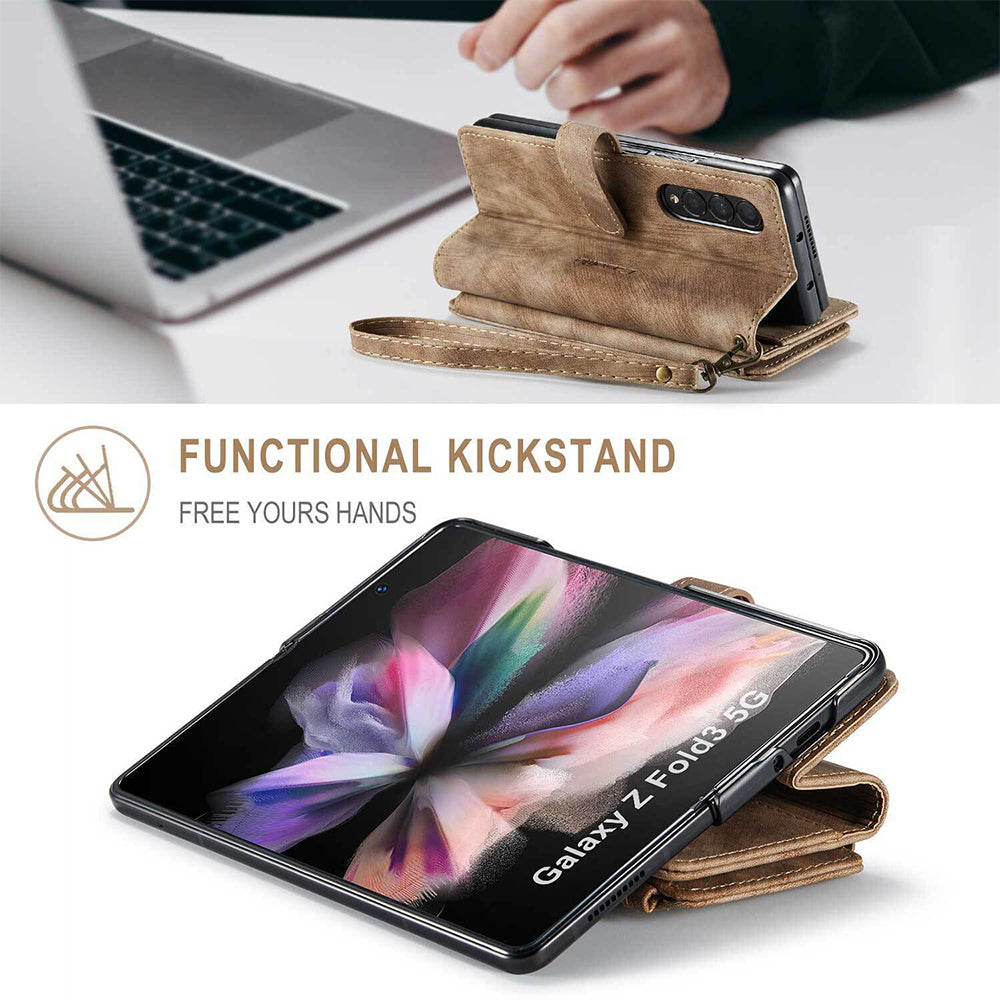 For Samsung Galaxy Z Fold3 / Z Fold4 Case Flip Leather Zipper Wallet Stand Cover