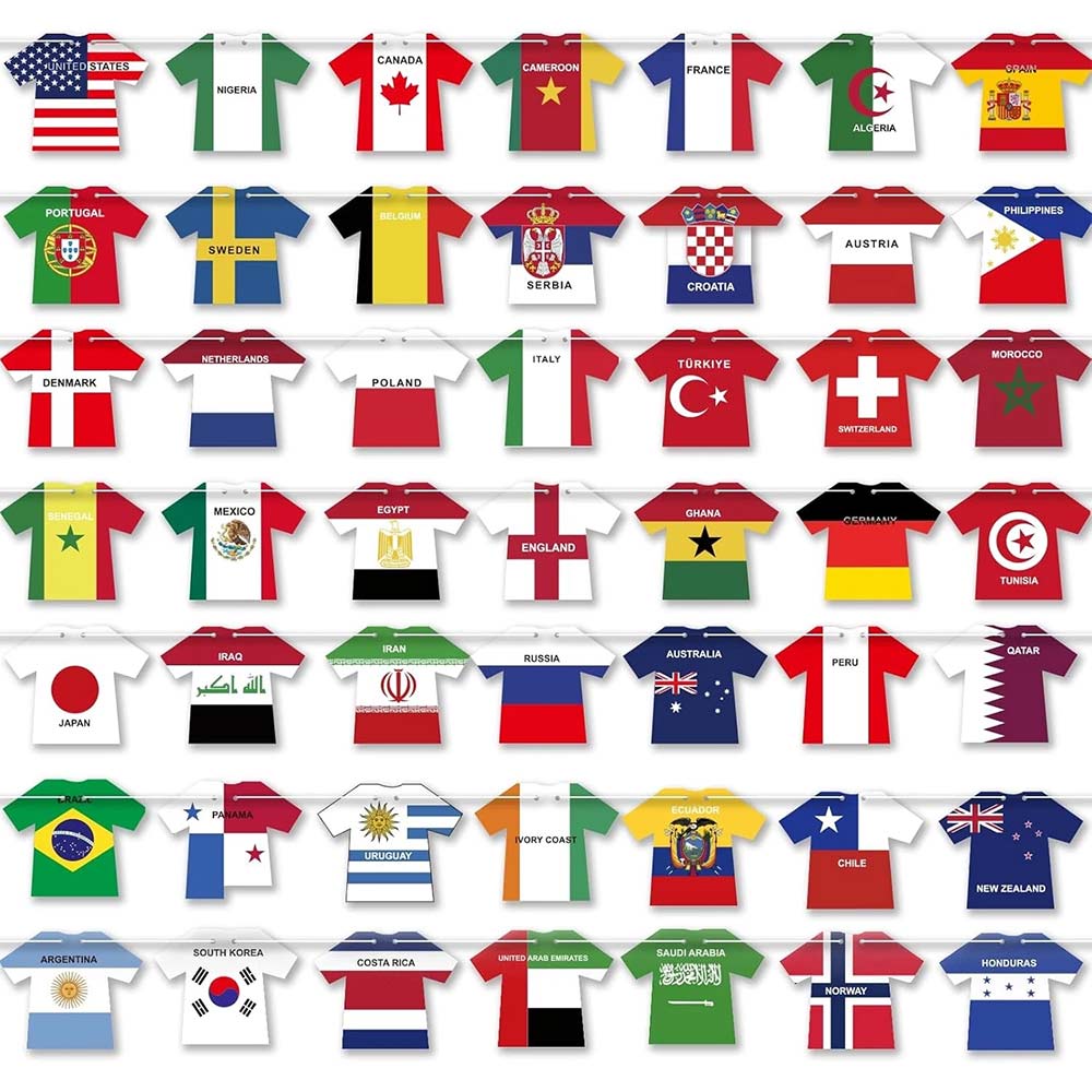 2026 World Cup Football Bunting Banner – 48pcs Jersey Shape Flag Decoration Set