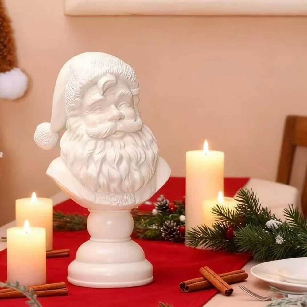 Santa Bust Tabletop Decoration - 15cm White Resin Santa Claus Head Statue