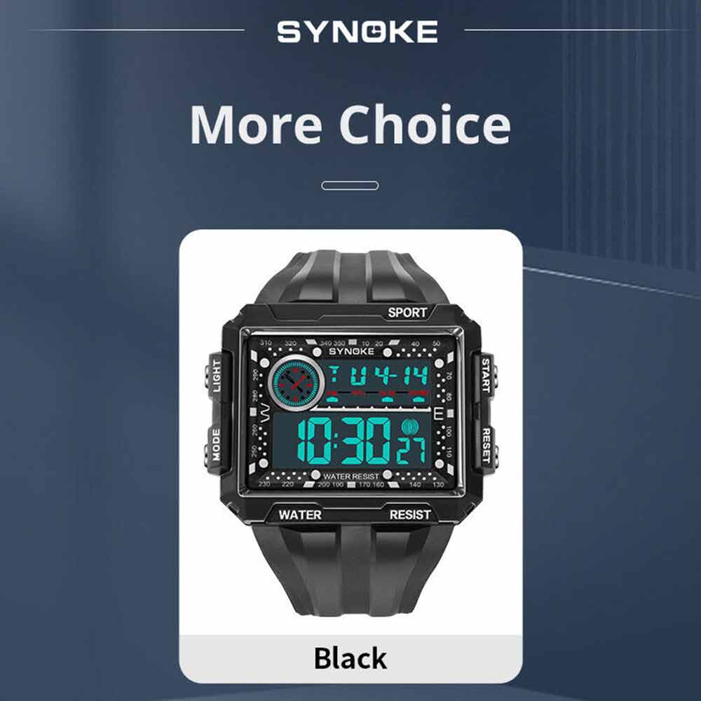 Men Sports Electric Watch Fashion Waterproof Shock Resist Large Screen Watch