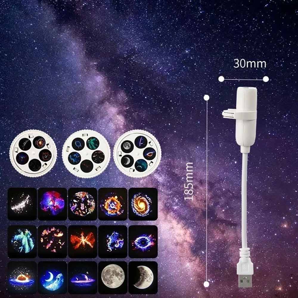 Galaxy Projector Night Light – USB Lamp with 3 Films 15 Pictures, 360° Rotation