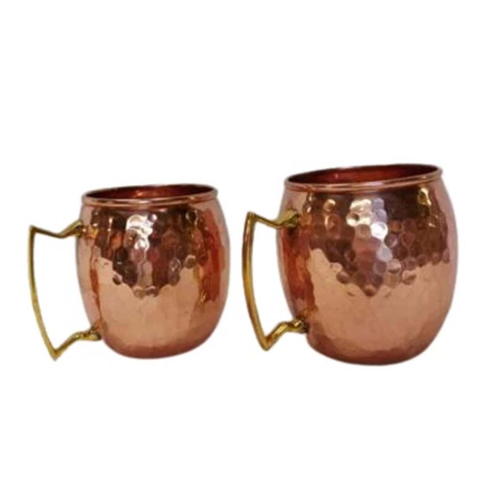 Handcrafted Moscow Mule Mug Set – 2x 60ml Copper Mugs with Brass Handle for Cocktails & Cold Drinks