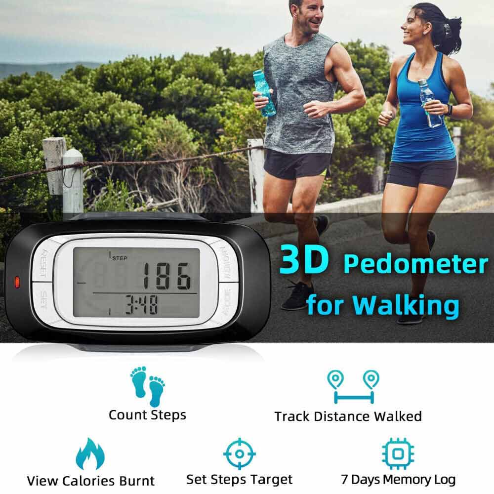 3D Sensor LCD Pedometer Step Walking Distance Calorie Counter Pedometer Clip on for Jogging Running