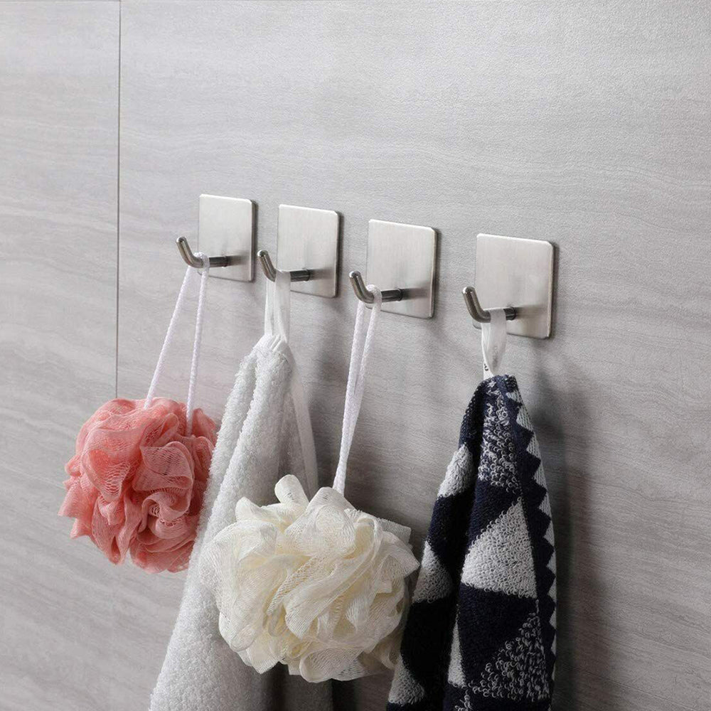 4PCS Self Adhesive Hooks 3M Adhesive Wall Hanger Waterproof Heavy Duty, Silver