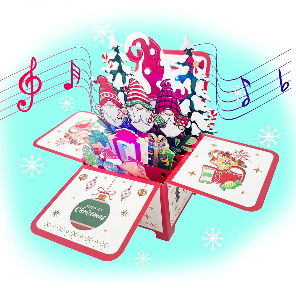 5Pack 3D Pop-Up Christmas Cards with Lights & Music – Santa Claus & Gnome Scene Holiday Greetings