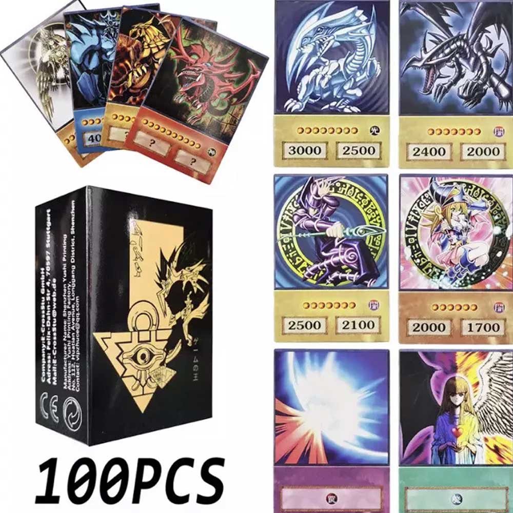 YUGİ 100Pcs Blue Eyes Dark Magician Exodia Obelisk RA Slifer Anime Style Cards
