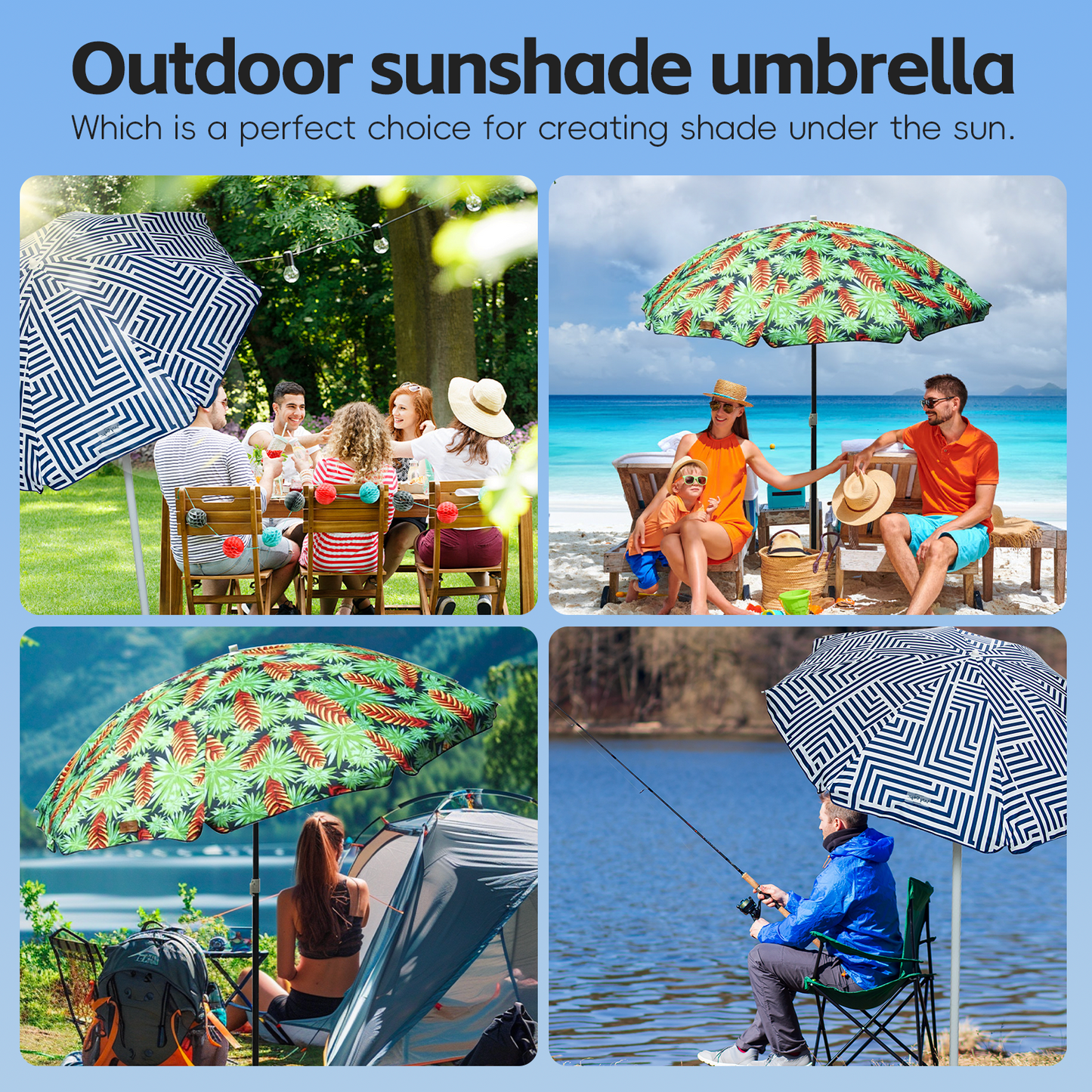 Lazy Dayz 1.8m Tiltable Beach Umbrella with Carry Bag - Mossman
