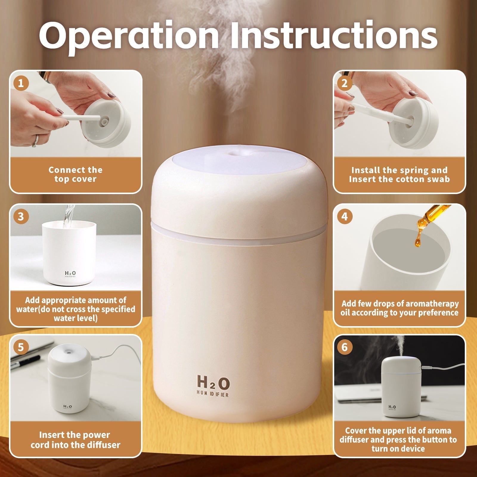 Living Today Mini LED Ultrasonic Humidifier 300ml