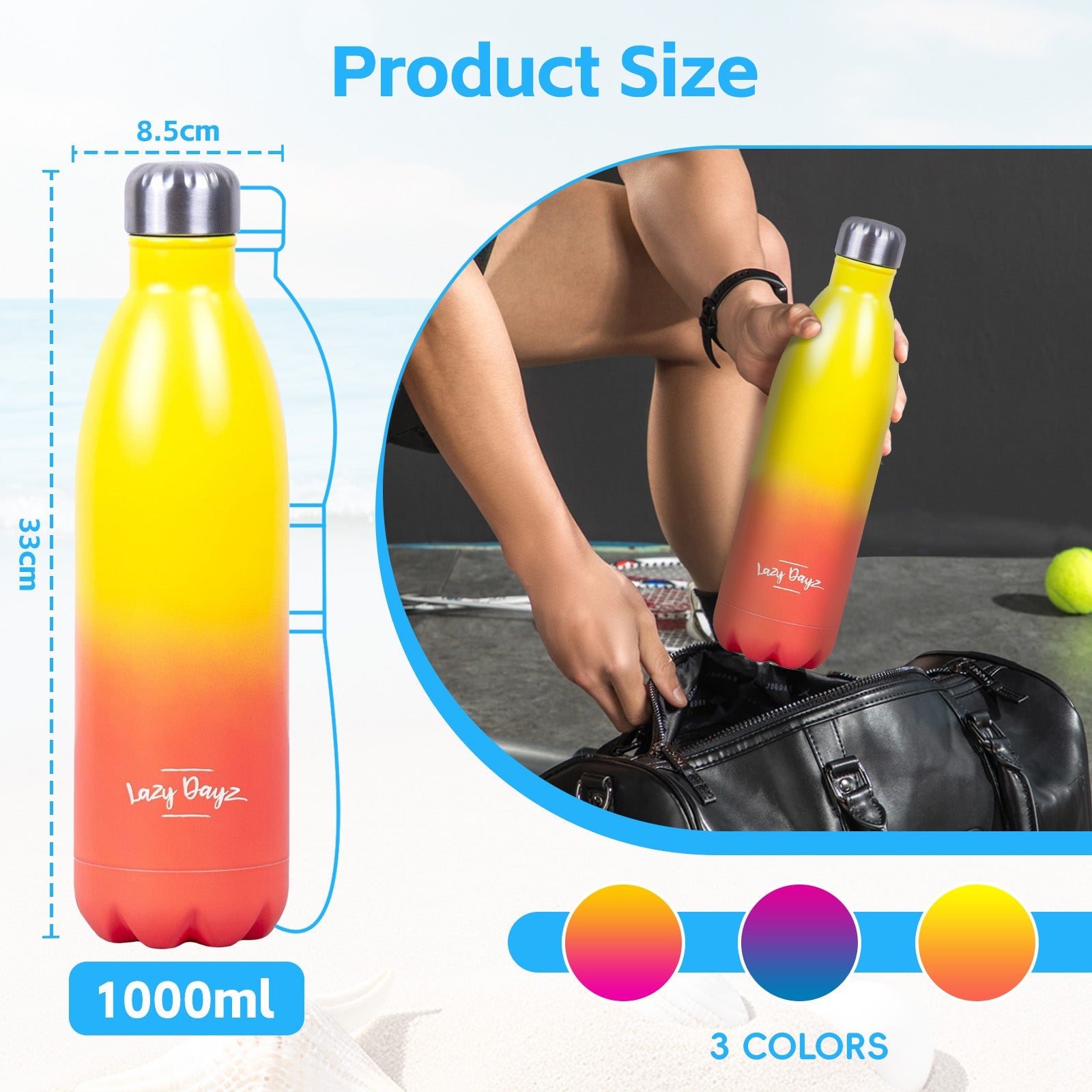 Lazy Dayz Jumbo Drink Bottle 1L - Yellow Peach Ombre