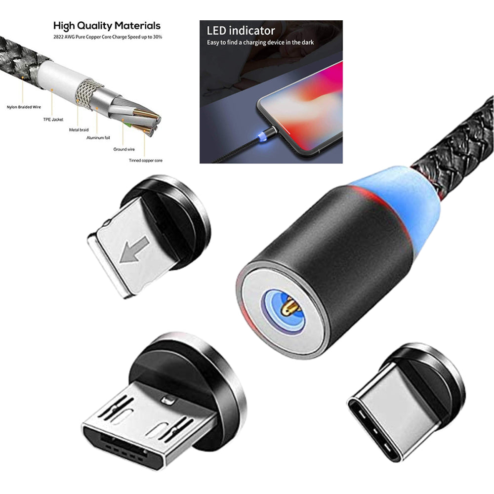 2PCS Magnetic USB-A LED Charging Cable /USB C/Micro For iPhone 14 Samsung 1M 2M