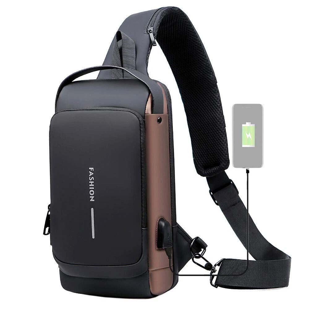 Men's Anti-Theft Crossbody Chest Bag - USB Charging Port & Lockable Sling Bag