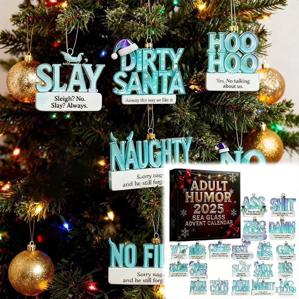 2D Adult Humour Acrylic Sea Glass Advent Calendar - 24 Days of Funny & Cheeky Holiday Surprises