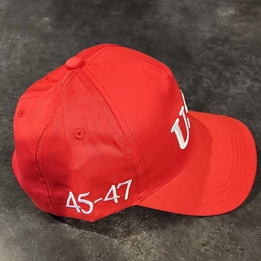 Trump USA 45-47 Embroidered Adjustable Cap - Red White Patriotic Hat for Rallies