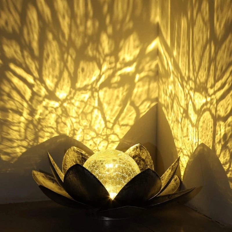 Solar Lotus Flower Light LED Damasque Silver Glass Crackle Ball Ornament 28cm
