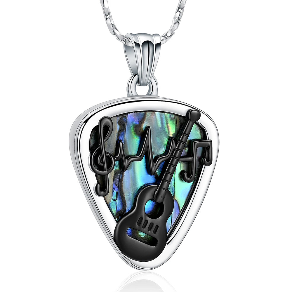 3-Piece Guitar Pick Ash Urn Necklace Set | Memorial Pendant with Abalone Shell & Musical Design