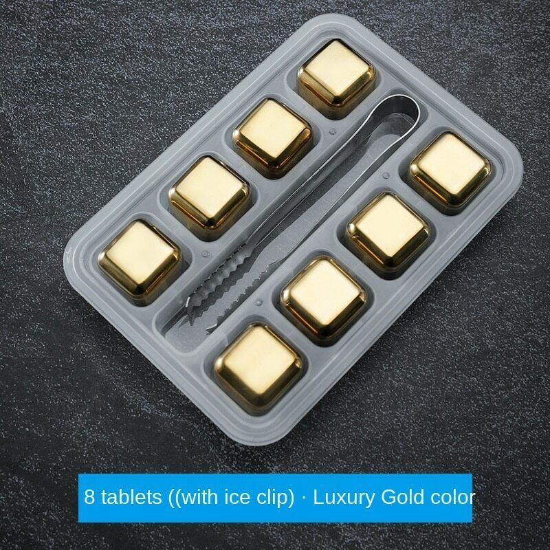 Stainless Steel Ice Cubes Chilling Stones Rocks Reusable with Tong for Whiskey