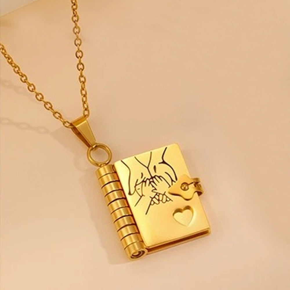 New Openable Pages Book Pendant Necklace with Engraved Information for Daughter